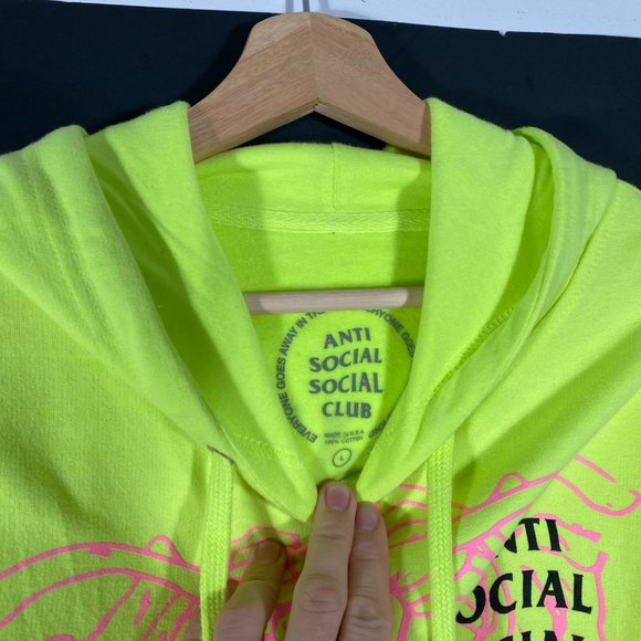 Anti Social Social Club Neon Green Rib Cage hoodie mens size large - Picture 8 of 8